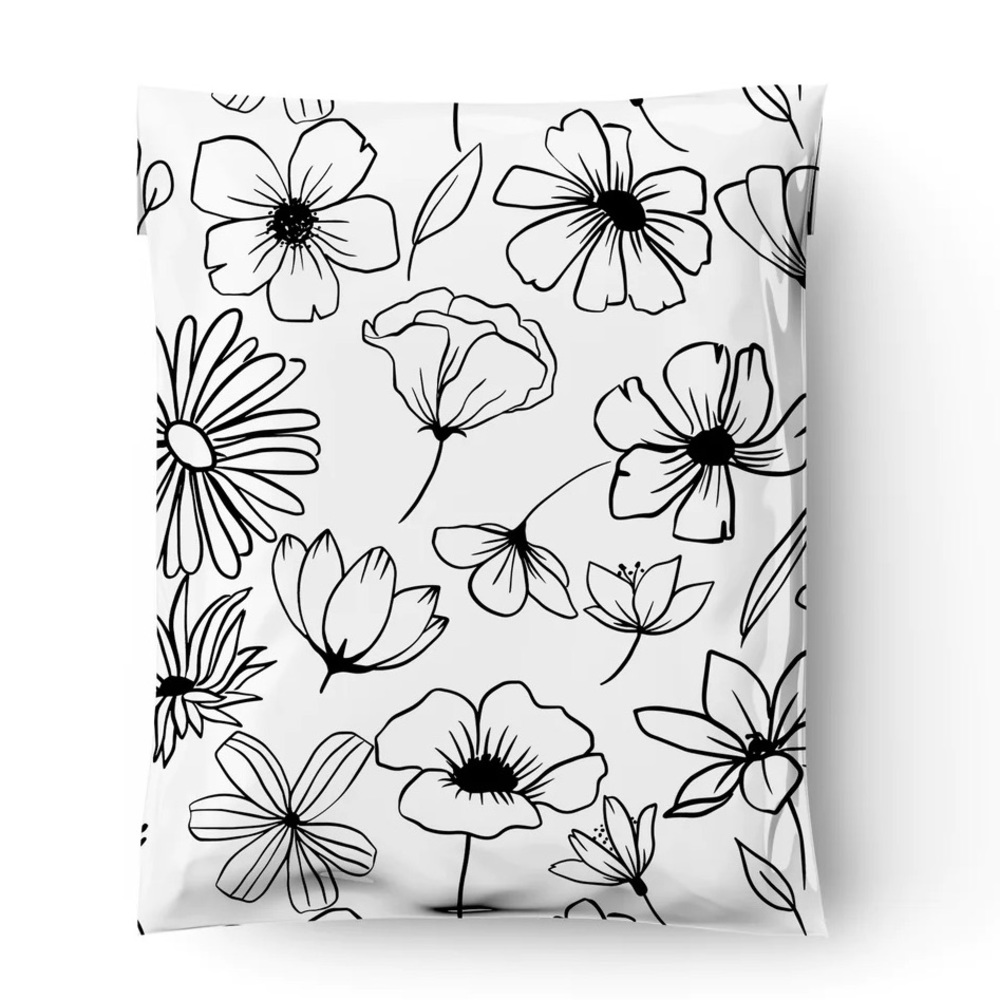 Black & White Sketched Floral Poly Mailer’s 10x13 Pack of 25 - Picture 6 of 7